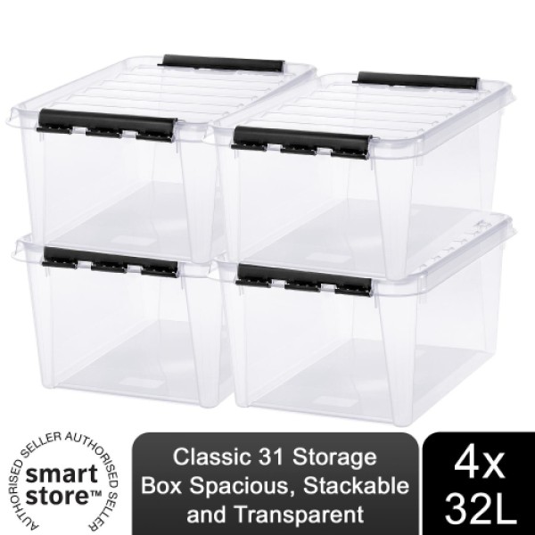 SmartStore Classic 31 Kotak Penyimpanan Transparan 32L, Paket 4